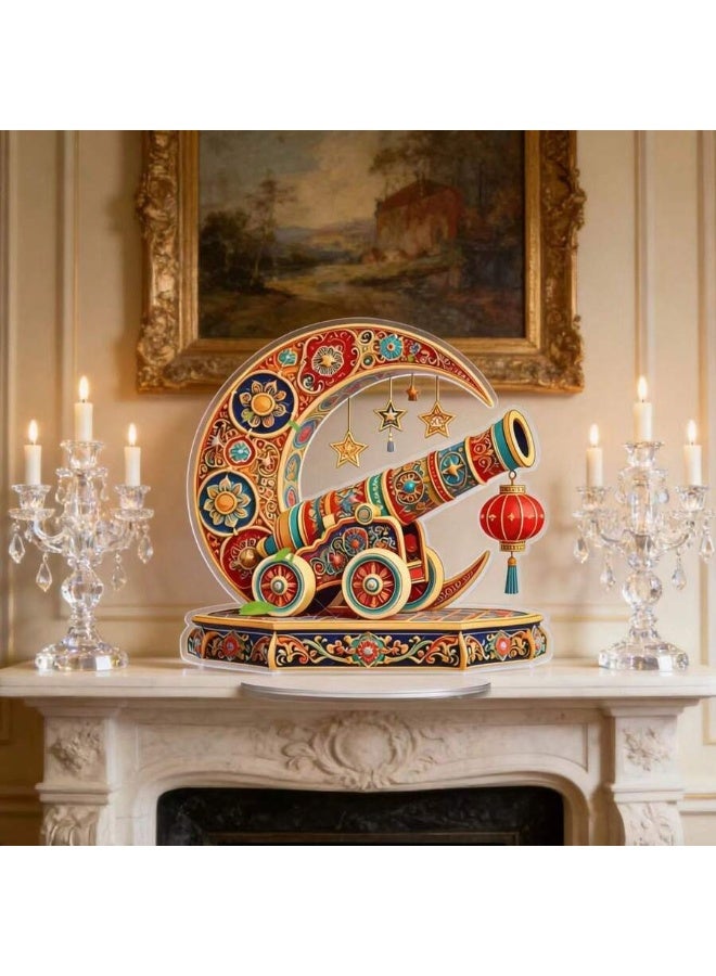 Ramadan Crescent Moon Cannon Decor – Luxury Islamic Tabletop Ornament with Hanging Stars – Elegant Ramadan & Eid Home Decoration - Image 1